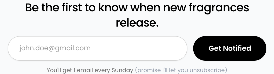 The homepage subscribe form with an email field and a Get Notified button